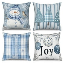 Dashan Blue Christmas Throw Pillow Covers 18x18 4 PCS Winter Snowman Couch Cushion Pillowcases for Bedroom Home Decor