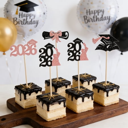 Graduation Season Glitter Paper Flag Cake Topper Party Decoration Paper Flag Picks Dessert Cupcake Sandwich Decoration Set Party Supplies Celebration Decor Festive Table Ornament