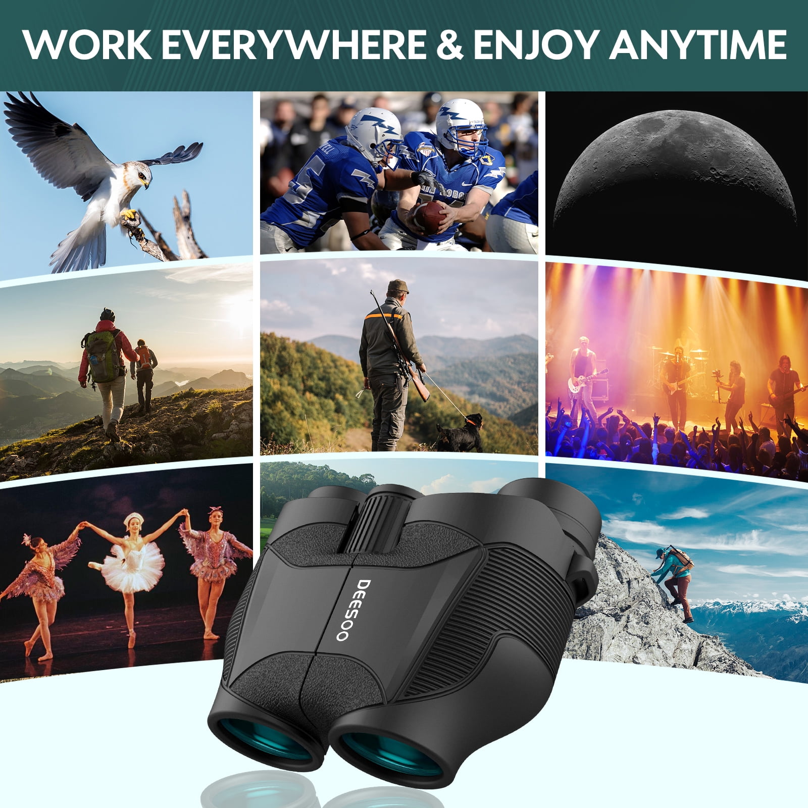 Deesoo 12x25 Compact Binoculars, Lightweight and Easy-Focus with Low Light Vision for Birdwatching, Hiking, Concert & Wildlife