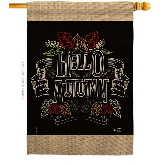 Angeleno Heritage H137108-BO 28 x 40 in. Chalkboard Hello Autumn House Flag with Fall Harvest & Double-Sided Decorative Vertical Flags Decoration Banner Garden Yard Gift