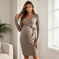 thumbnail image 6 of Gfyviroh Women's Maternity Wrap Dress Long Sleeve V-Neck Bow Tie Bodycon Dress Ribbed Knit Knee Length Pregnancy Nursing Dress for Women, 6 of 8