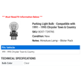 thumbnail image 2 of Parking Light Bulb - Compatible with 1991 - 1995 Chrysler Town & Country 1992 1993 1994, 2 of 2