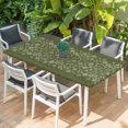 thumbnail image 2 of Japanese Table Cloths for 6 Foot Rectangle Tables, Green Rustic Retro Pastoral Floral Leaves Patio Waterproof Elastic Fitted Tablecloths, Washable Rectangular Table Cover for Camping, 2 of 8
