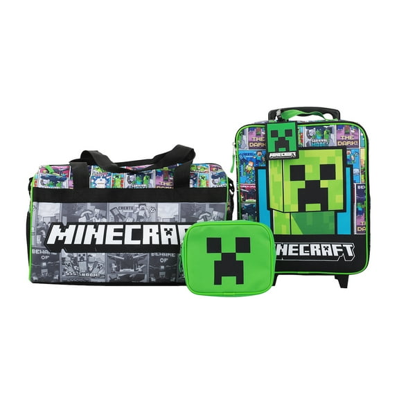 Minecraft Creeper Youth 4-Piece Travel Set-14" Carry-on Duffle Bag and Luggage Tag Set