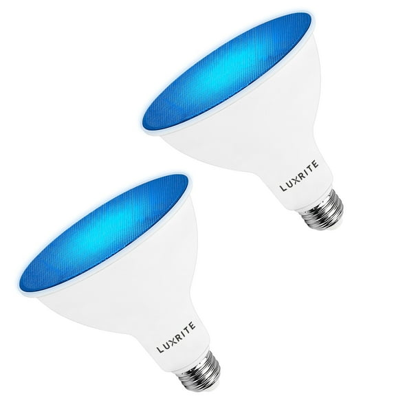 Luxrite LED PAR38 Flood Blue Light Bulb, 8W=45W, Damp Rated, UL Listed, E26 Base, Indoor Outdoor, Decoration 2 Pack