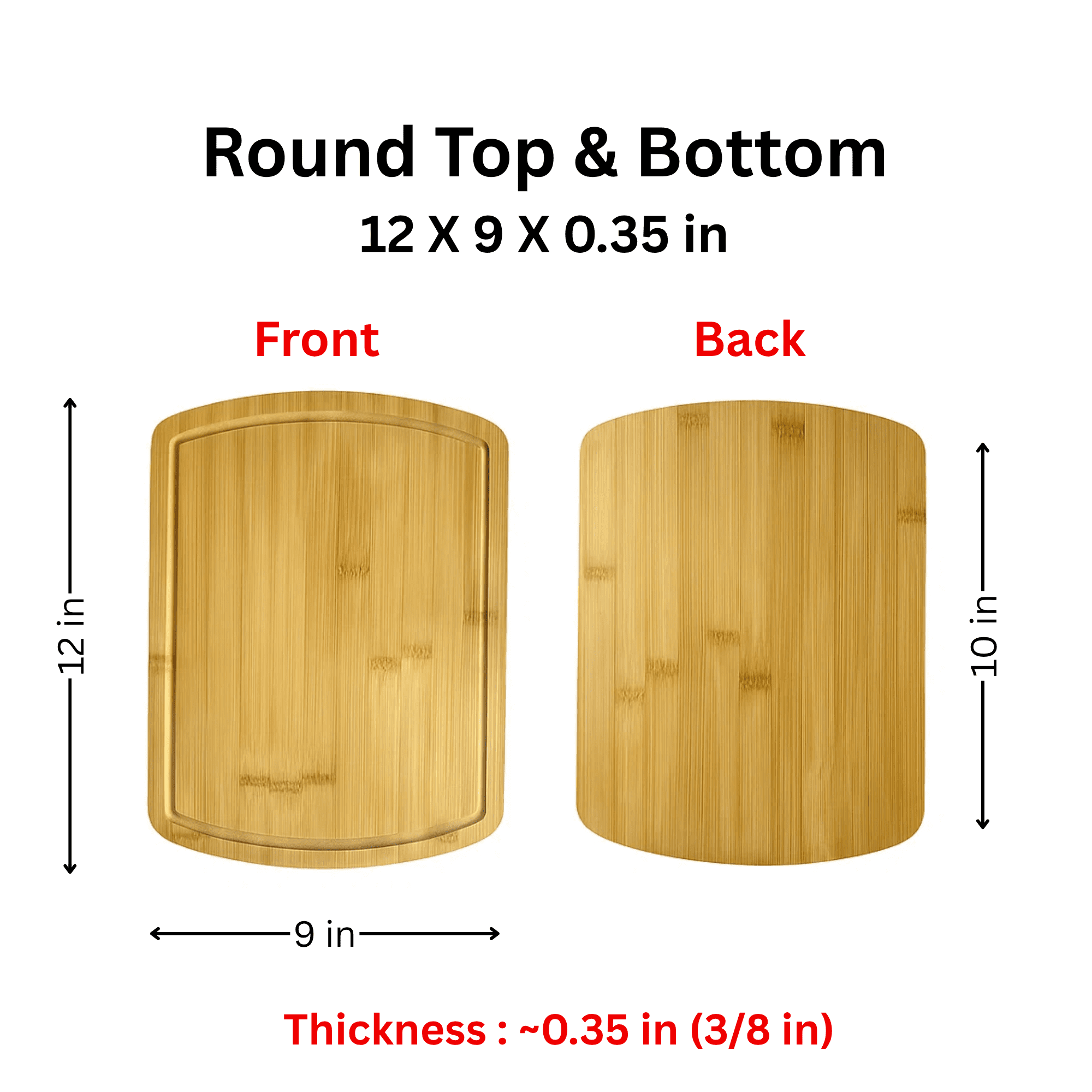 Set of 6, Bulk Bamboo Cutting Boards with Juice Groove, 12x9", Rounded Rectangle, Blank Wood for Engraving