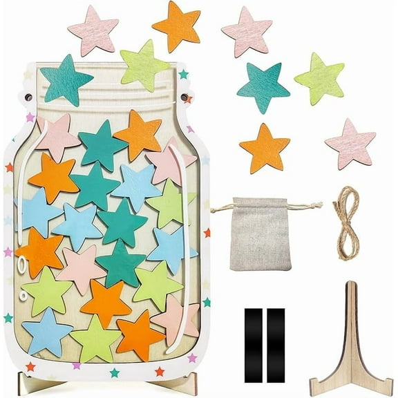 Magnetic Reward Jar for Kids – Star Jar Reward System, Behavior Classroom Incentive Jar with Fun Star Chart, Suitable for Teachers Parents (Mason Jar with Stars, Kids Motivational Tool)