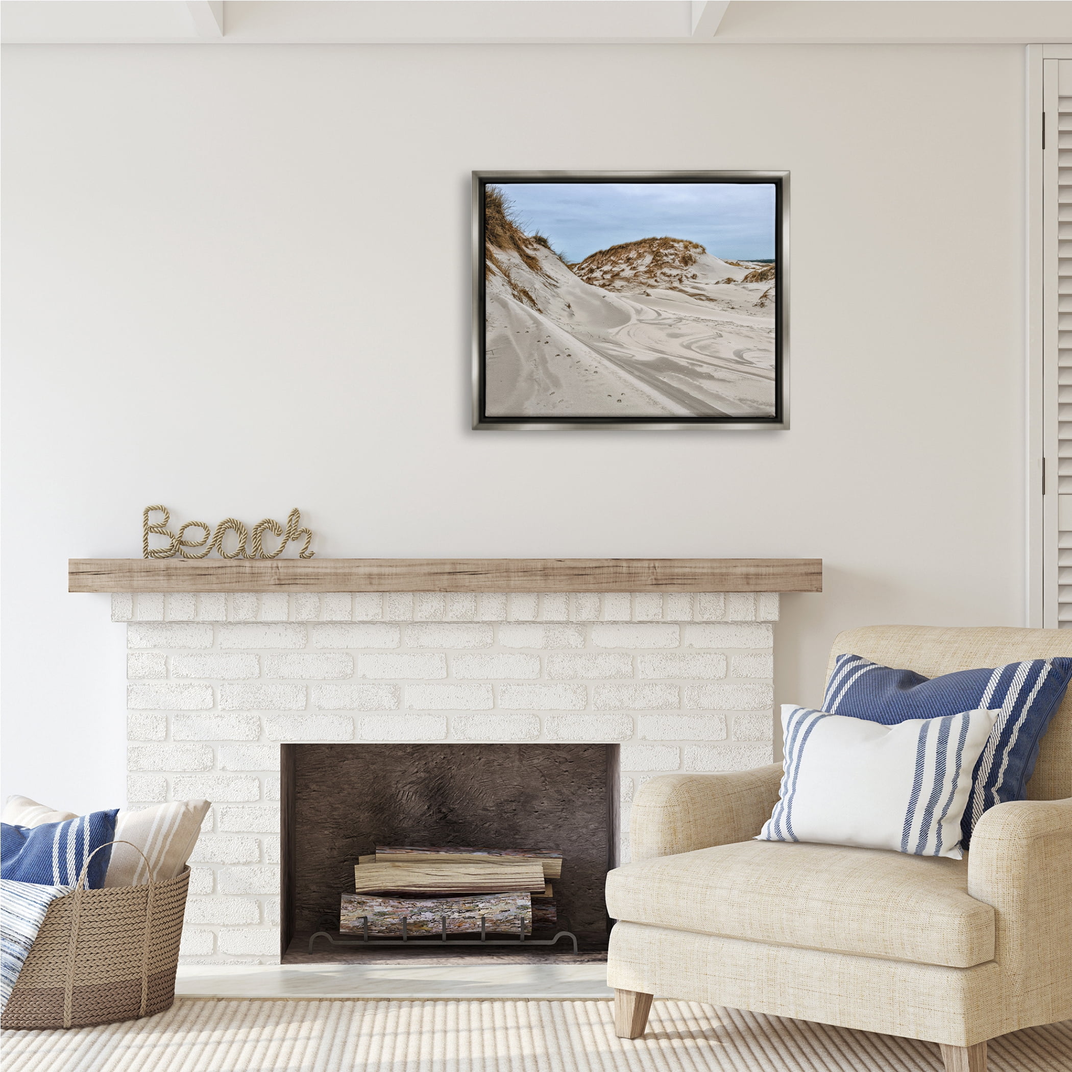 Stupell Industries Coastal Sand Dunes Photography Nature Photography Gray Floater Framed Art Print Wall Art, 31 x 25