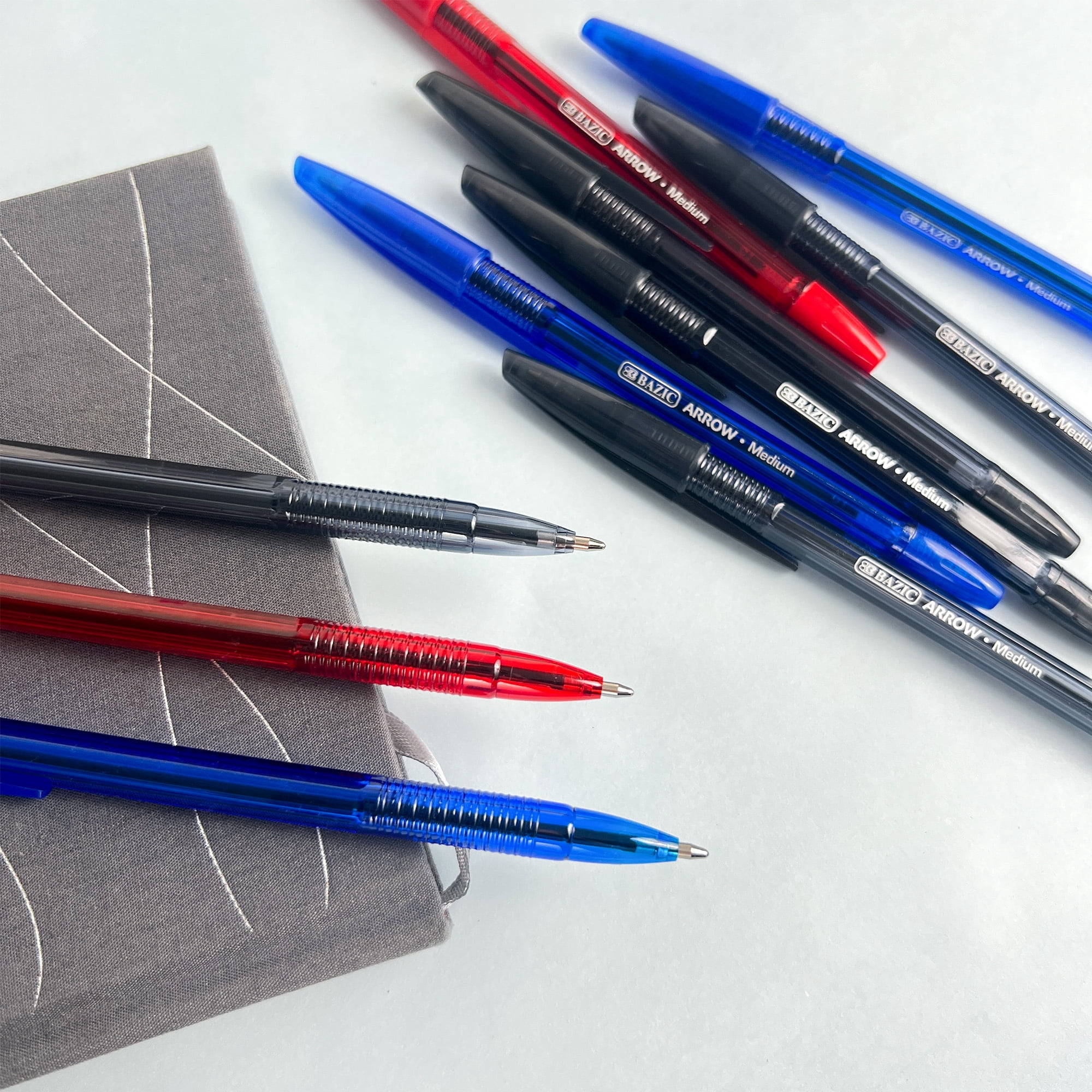 BAZIC Arrow Ballpoint Pens, 1.0 mm Medium Point Assorted Colors Stick Pen, 10 Count, 144-Pack