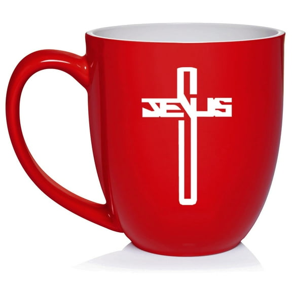 Jesus Cross Ceramic Coffee Mug Tea Cup Gift for Her, Him, Friend, Coworker, Wife, Husband (16oz Red)