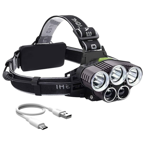Xihbxyly Linterna Frontal para Exteriores, Recargable Por Usb, 5 Modos de Luz Led, Impermeable, Ángulo Ajustable, para Pesca, Senderismo, Ciclismo y Acampada, 3 Luces Blancas T6 y 2 Luces Azules/Blan
