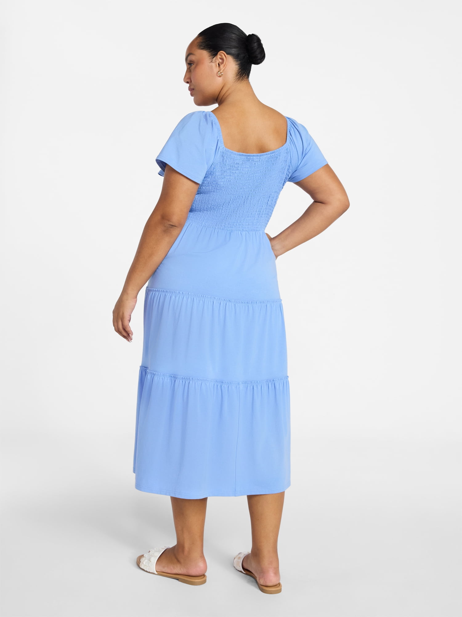 Terra & Sky Women's Plus Size Square Neck Smocked Dress, Sizes 0X-4X