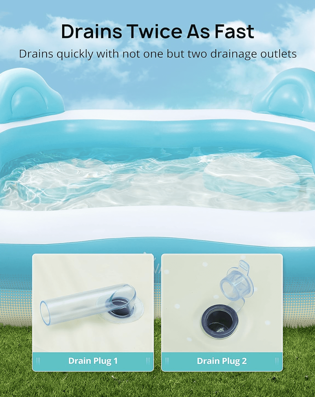 EVAJOY Inflatable Swimming Pool for Kids, Adults, Family-Sized Above Ground with 4 Seats, 4 Backrests, 2 Cup Holders Backyard, Garden, Outdoors, 200 gal