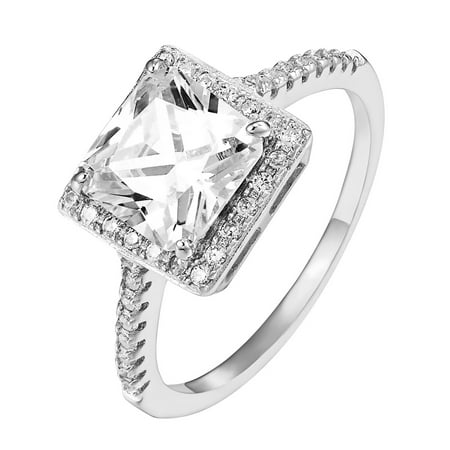 - .925 Sterling Silver Womens Wedding Princess Cut Ring Cubic Zirconia Engagement Bridal