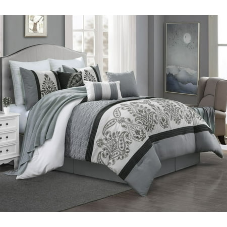 7 Piece Nydia Gray Ivory Black Comforter Set Walmart Com