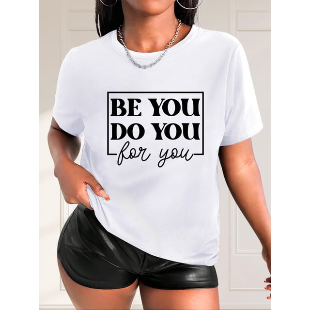 Chic Black Women's Casual Fashion Tee with Artistic Letter Print - Crew Neck, Short Sleeve, Breathable Polyester - Perfect for Spring/Summer/Fall, Box Art, English Letter Print, Black Women, Casual,