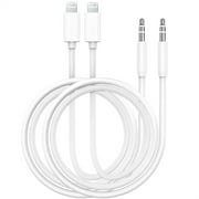 2Pack Aux Cord for iPhone, Lightning to 3.5mm Aux Cable for Car Compatible with iPhone 14 13 12 11 XS XR X 8 7 6 iPad iPod for Car Home Stereo, Speaker, Headphone, Support All iOS - 3.3ft (White)