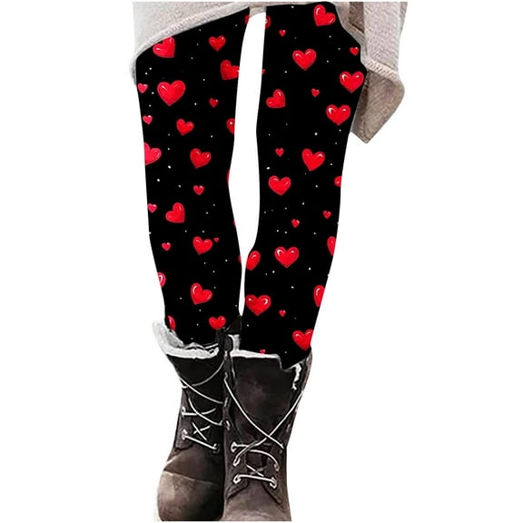 Buigttklop Valentine'S Day Leggings Yoga Casual Pants for Women Festival Heart Printed Legging Stretch High Waist Workout Tights