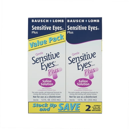 Bausch & Lomb Gentle Sensitive Eyes Plus Saline Solution Value Pack, 12 fl oz, 2 count