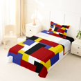 thumbnail image 3 of Castle Fairy Mid Century Overlap Rectangle Block Twin Sheets 3pcs,Geometric Mosaic Bedding,Red Yellow Navy Black,1 Flat Sheet, 1 Fitted Sheet and 1 Pillowcase, 3 of 7