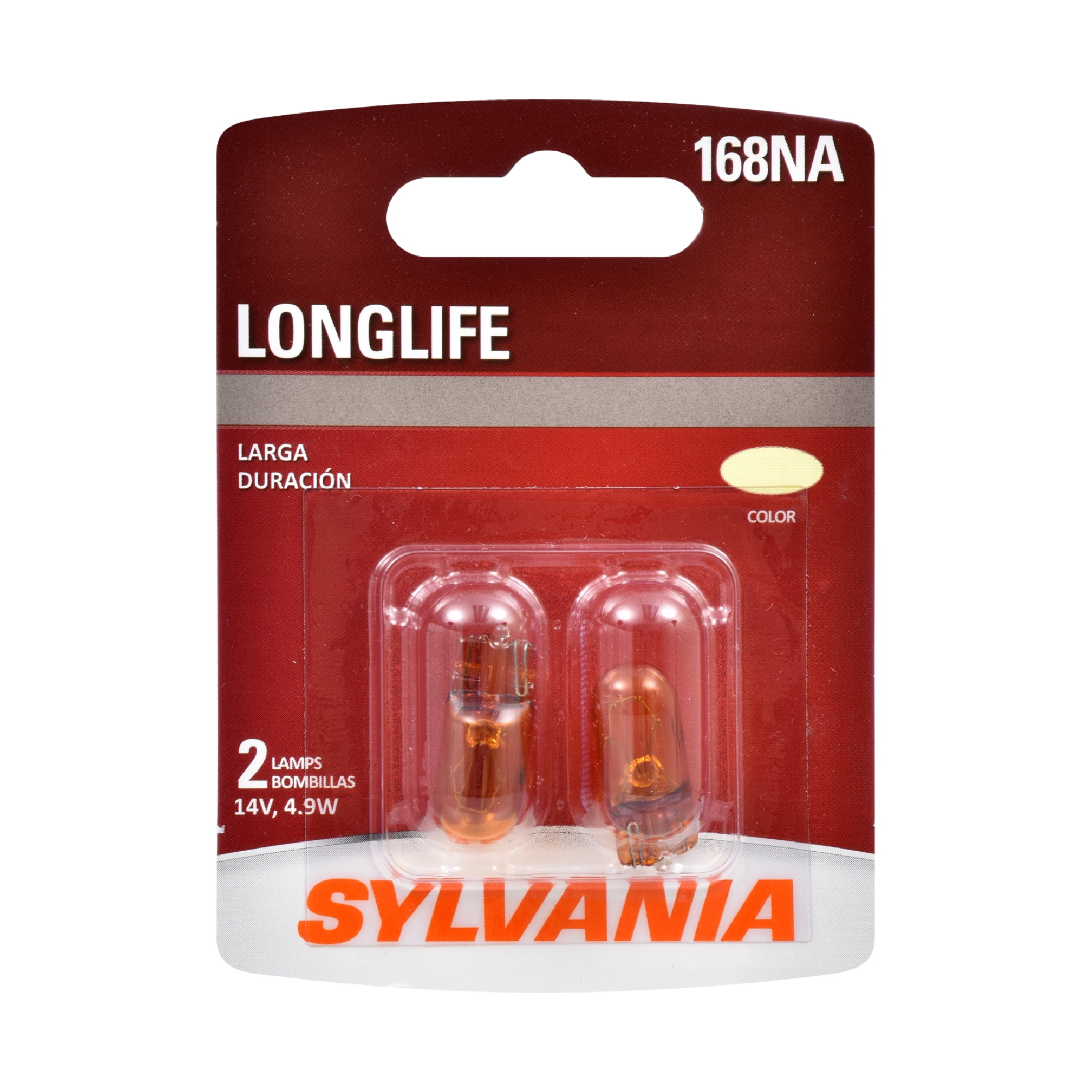 Sylvania 168NA Long Life Automotive Mini Bulb, Pack of 2.