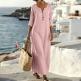 thumbnail image 3 of TAGOLD Womens Short Sleeve V-Neck Dress Solid Color Button Loose Maxi Dress Casual Daily Summer, 3 of 5