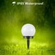 thumbnail image 2 of Lámpara de césped con energía solar (4 unidades), forma esférica redonda, con enchufe, luz blanca, para exteriores., 2 of 7