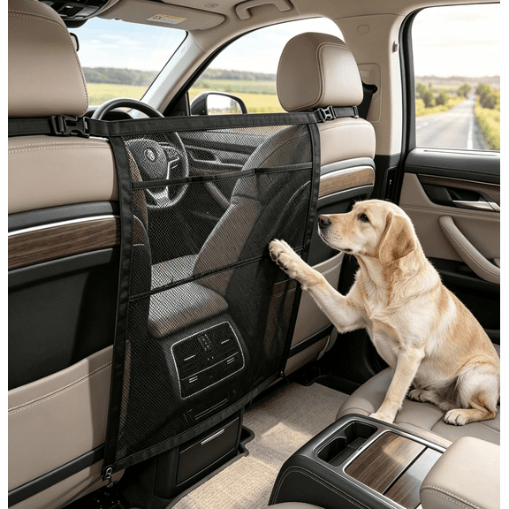 Dog Car Barrier,Dog Car Net Barrier with Mesh Organize,Pet Divider Fit Car/SUV/Truck