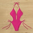 thumbnail image 5 of Miluxas Women's One Piece Swimsuits Clearance Tummy Control O Ring Cutout High Waisted Bathing Suit Tie Back Swimwear Hot Pink 8(L), 5 of 6