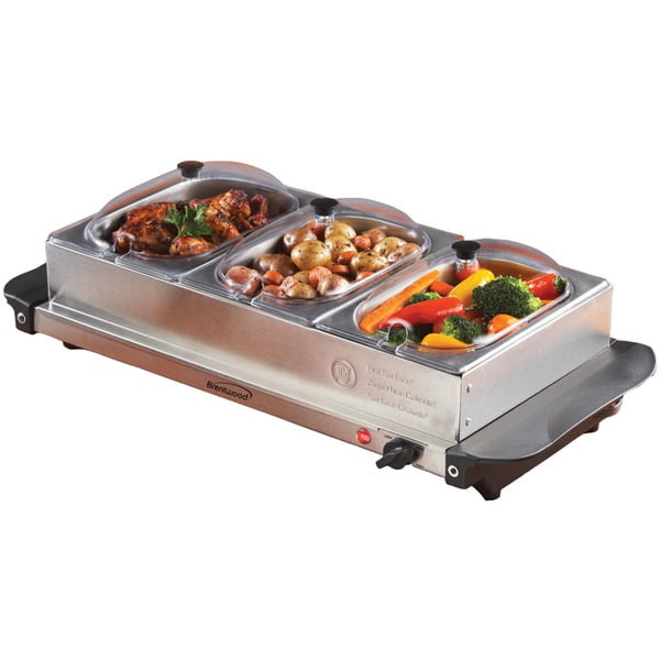 elite stainless steel three tray buffet server slot lid