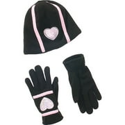 Girls' Fleece Gloves and Beanie Set with Hearts