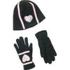 Girls' Fleece Gloves and Beanie Set with Hearts