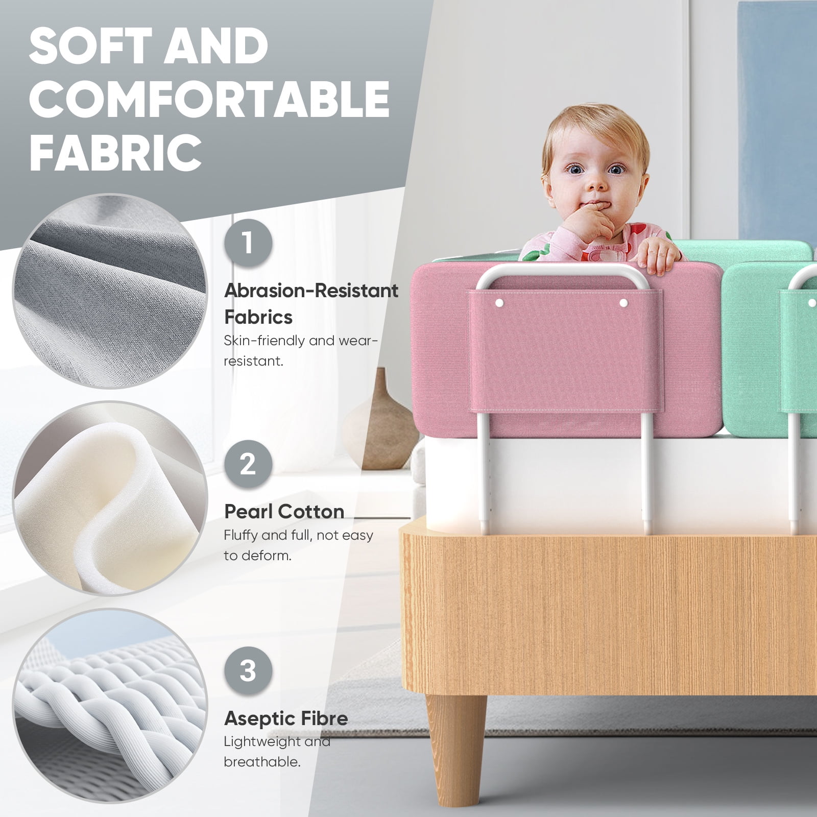 Kidsbuddy 19.7" Toddler Bed Rails Guard Foldable Portable Kids Bed Rail 5 Hole Height Adjustable Bed Rails for Toddlers, 2PC, Grey