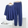 thumbnail image 2 of Cute Pajama Sets for Women Summer Lounge Sets 2 Piece Outfits Half Sleeve V Neck Summer Top Wide Leg Pants Tracksuit, 2 of 6