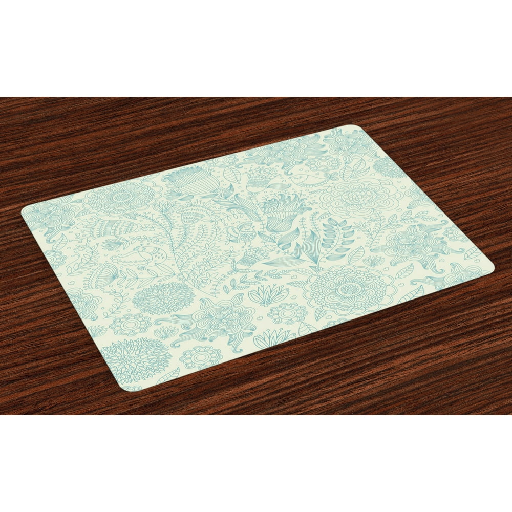 Blue and Green Placemats Set of 4 Antique Ornamental Motifs Inspired by