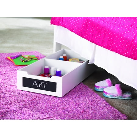 Homz White Underbed Wood Storage with Chalkboard Label Front, with