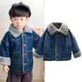 thumbnail image 2 of Coerni Baby Boys Girls Denim Jacket Kids Toddler Fleece Lined Top Lapel Button Down Thicked Warm Coat Winter Outerwear, 2 of 9