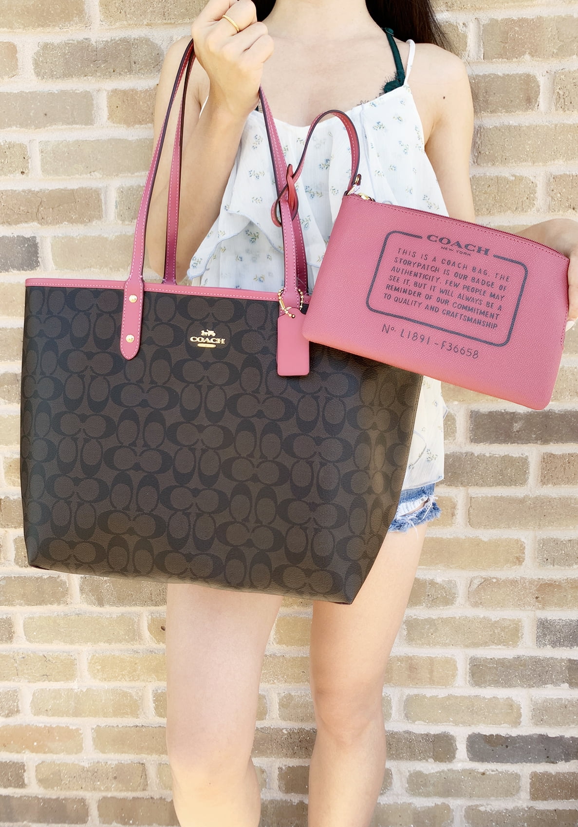 coach pink reversible tote