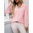 thumbnail image 4 of Womens Button Down Shirts Striped Classic Long Sleeve Collared Office Work Blouses Tops with Pocket Pink M, 4 of 9