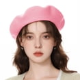 thumbnail image 1 of TOPTIE Classic Wool Beret French Style Artist Basque Beanie Hat 60% Wool-Pink, 1 of 8