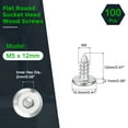 thumbnail image 2 of M5 x 12mm (100 Pack) Tête de Douille Plate Ronde en Acier Inoxydable 304 Vis en Bois, 2 of 7
