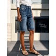 thumbnail image 6 of Women's High‑Rise Denim Bermuda Shorts, Medium Blue Wash Stretch Knee‑Length Jean Shorts with Pockets, Casual Denim Bottoms Sizes 4‑18, 6 of 7