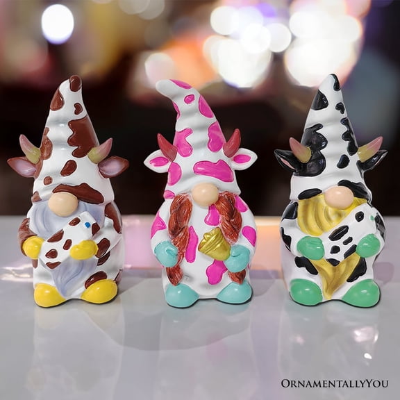 Reserve Now Endearing Cow Gnome Trio Mini Statue Set of Three, 5" Miniature Figurine and Unique Farm Resin Garden Statue