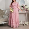 thumbnail image 4 of Womens Elegant Chiffon Evening Gowns Plus Size Floral Lace High Waist Formal Dress Flutter Long Maxi Dresses Pink, 2XL, 4 of 7