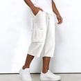 thumbnail image 4 of Dwelliawo Corduroy Mens Cargo Shorts Summer Elastic Waist 3/4 Pants Long Below Knee Shorts Casual Outdoor Capri Multi-Pockets Pants White 2XL, 4 of 9