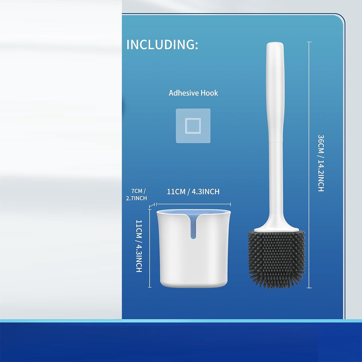 Toilet Brush and Holder, Wall Mounted for Bathroom Cleaning, Compact Set, White