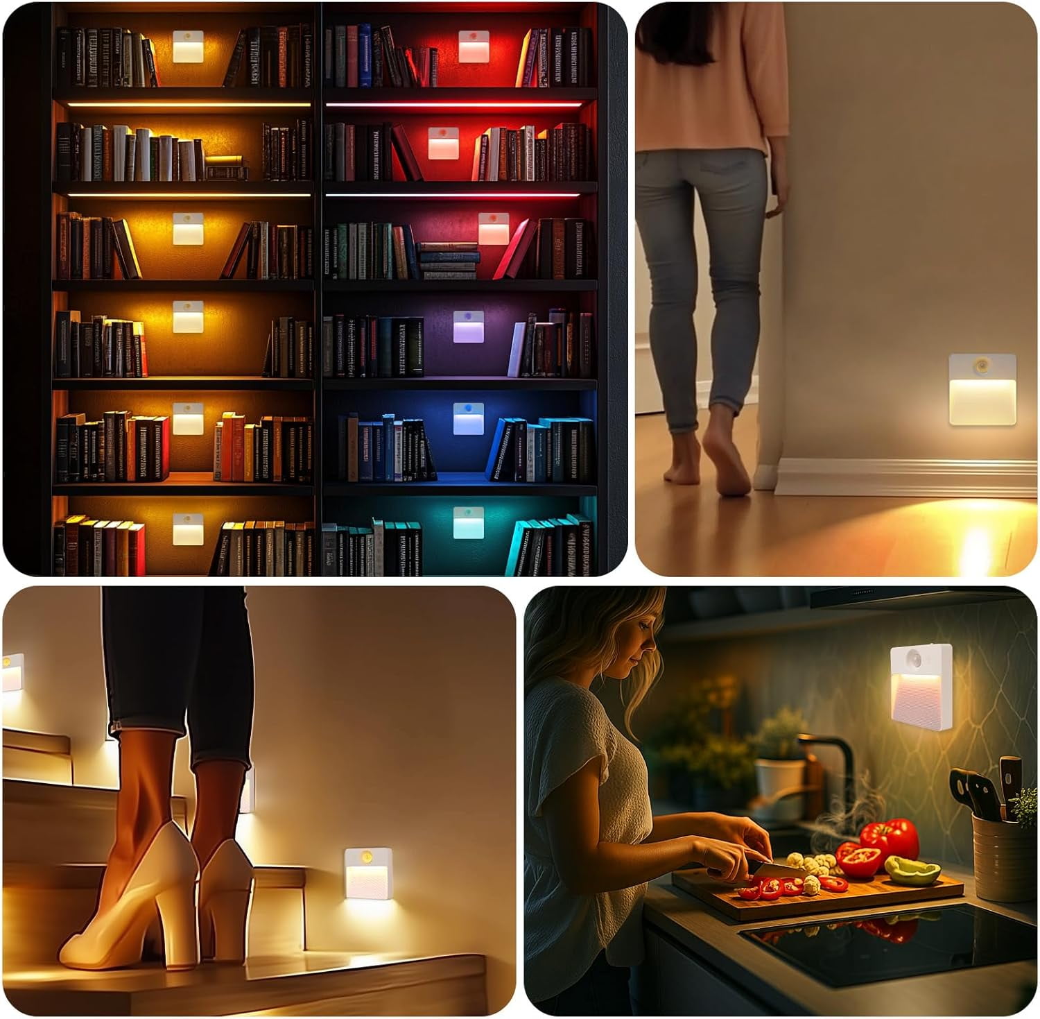 8 Sets RGBW Rechargeable Motion Sensor Stair Lights, Magnetic LED Lighting for Staircase, Closets & Bathrooms