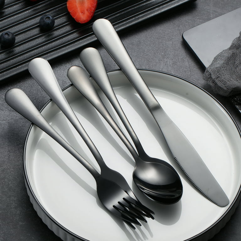 8-Piece Black Silverware Set with Steak Knives and Organizer Ebern Designs