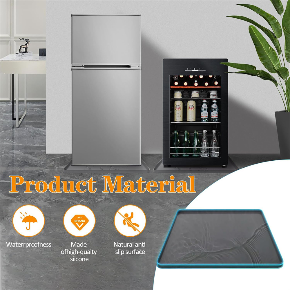 Tutuviw 23.8*23.8" Mini Fridge Silicone Mat with Raised Edge Refrigerator Drip Tray Under Washing Machine Pad Under Refrigerator Freezer Protect Appliance Leaks Water Spills, Easy to Clean