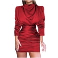 thumbnail image 1 of Vestido de manga larga ajustado sexy de color sólido plisado de moda para mujer Fridja  NMB721, 1 of 1